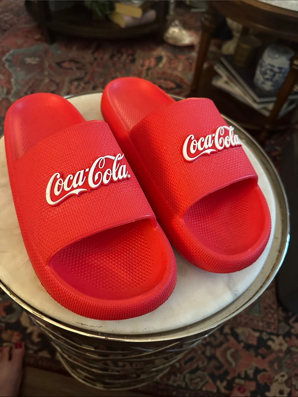 Coca-Cola Bright Red Logo Slide Sandals size 9/10